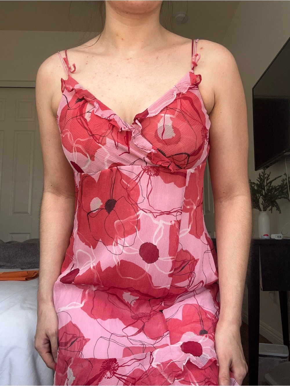 Gianni Bini Silk Abstract Floral Tiered Ruffle Dress - Picture 7 of 9